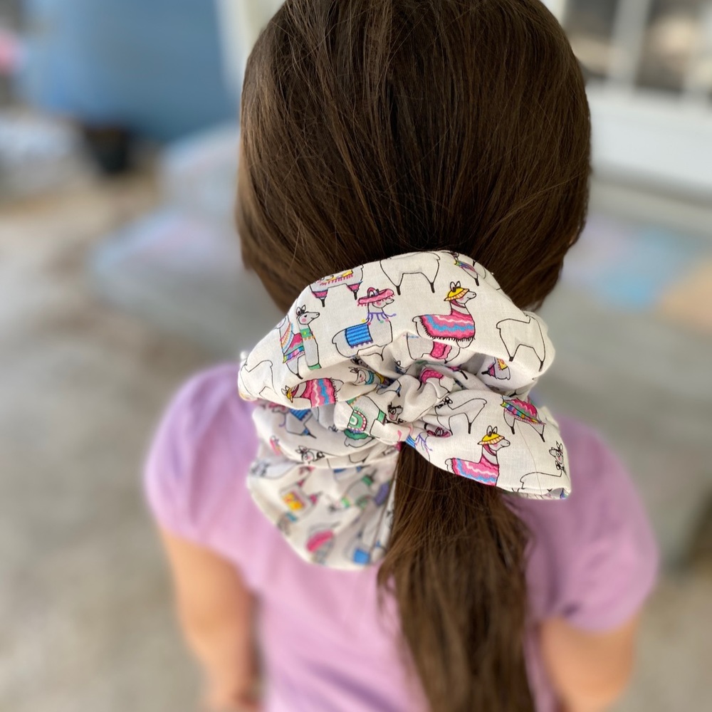 Scrunchie Ponytail Holder Llama Print large  7”